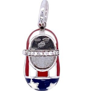 Rare Aaron Basha 18K White Gold American Flag Enamel Baby Shoe Charm w/Diamonds